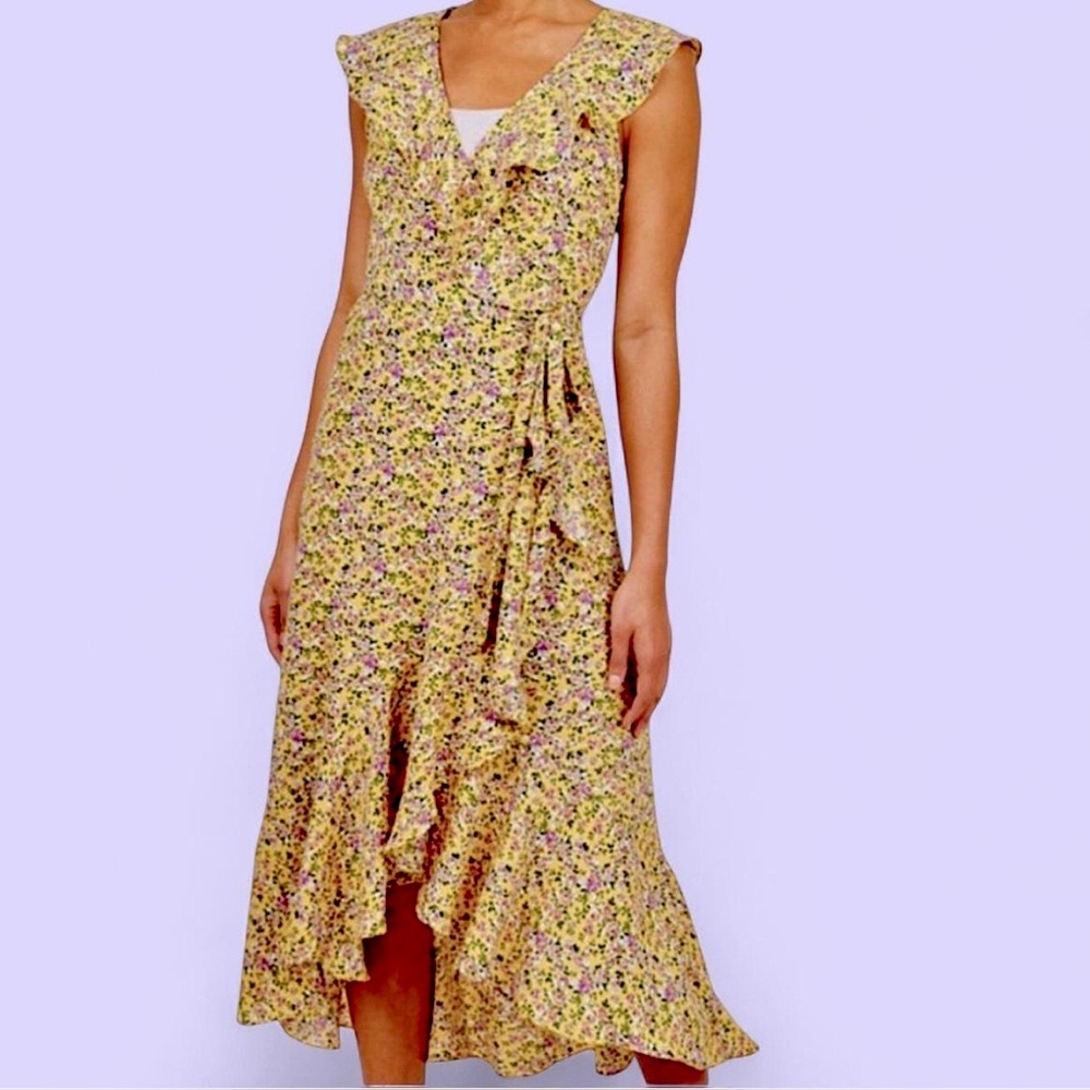 NWT~Cottage-Coquette Flowy Floral Ruffled Wrap Midi Dress